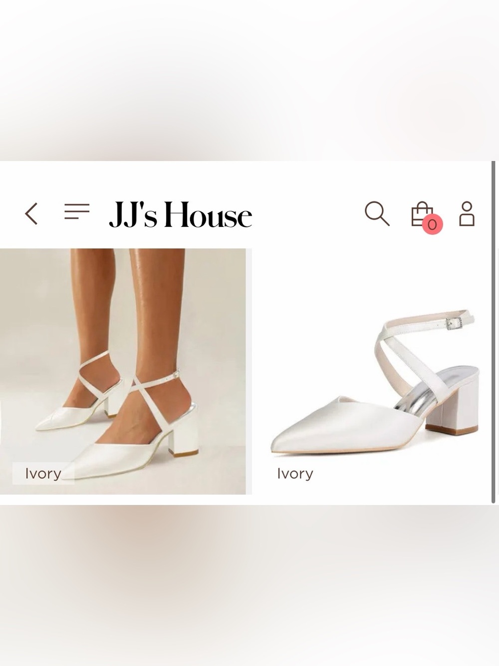 JJs House Ivory Ankle-Strap Block Heels